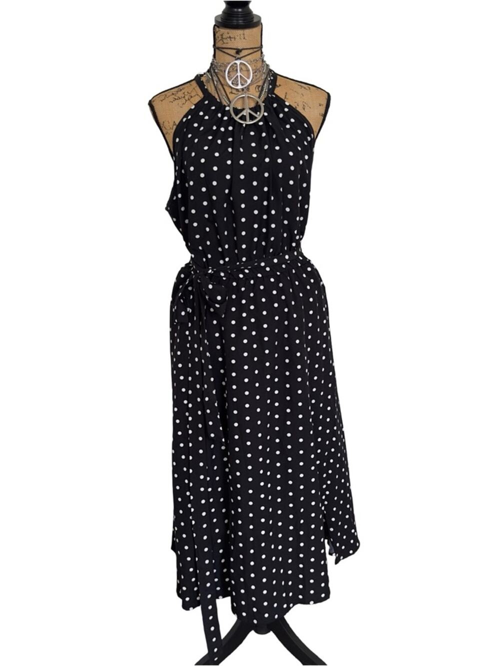 BLOOMCHIC Plus Size Women's Polka Dot Halter Midi Dress - SIZE 18-20